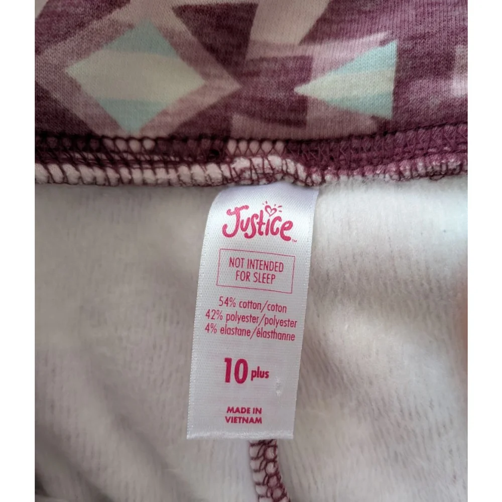 Girls Justice Fleece Leggings Size 10 Plus Maroon Light Blue Geometric Print